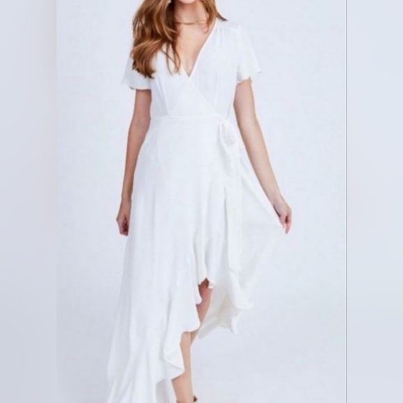 Altar’d State Springvale White Faux Wrap Maxi Dress Size Small Surplice Bridal - Picture 1 of 16